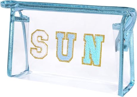 Transparent Beach Makeup Bag, Travel Cosmetic Organizer, Blue