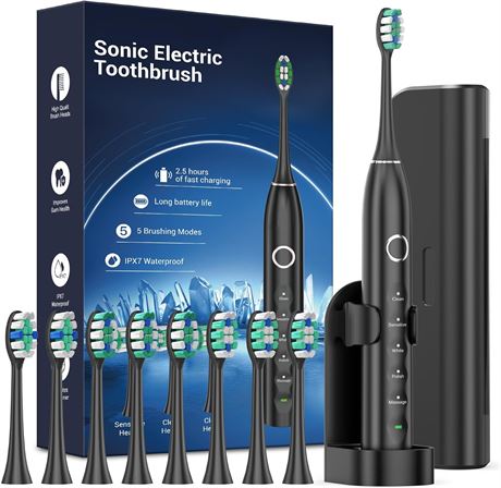 Brosse à Dents Sonique Rtauys Adulte 8 Têtes Étanche Étui de Voyage