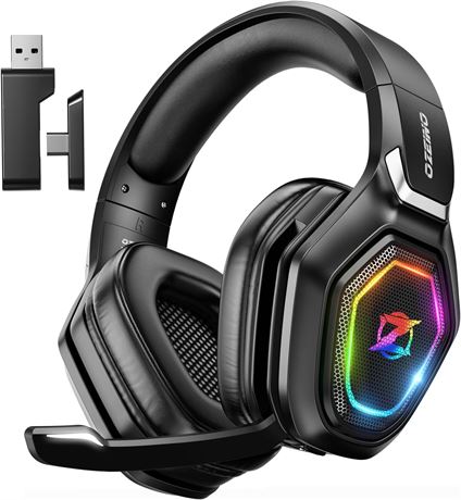 Ozeino Wireless Gaming Headset for PC/PS5/PS4, USB-C, BT 5.3, Flip Mic, 40Hr