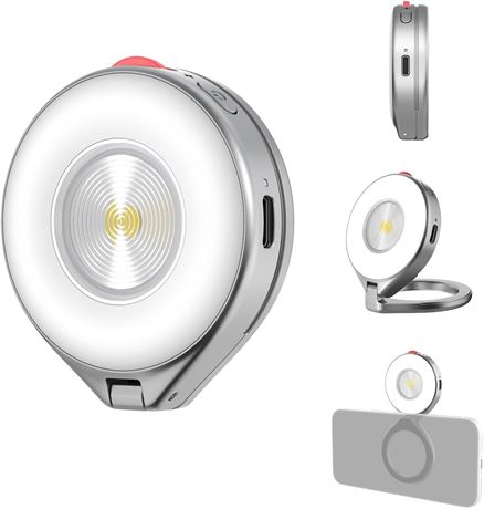 TELESIN 2-in-1 Magnetic Selfie Light & Flash, 5000 Lux Ring Light, Silver