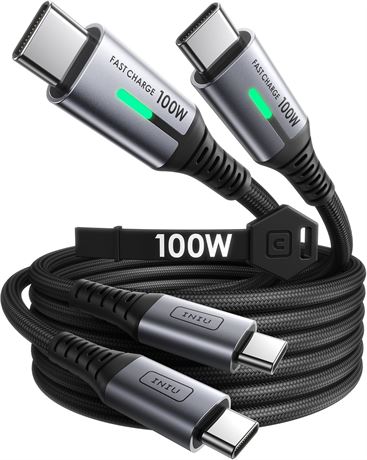 INIU 2 Pack USB C to USB C Cables 6.6ft, 100W Fast Charging, Nylon Braided