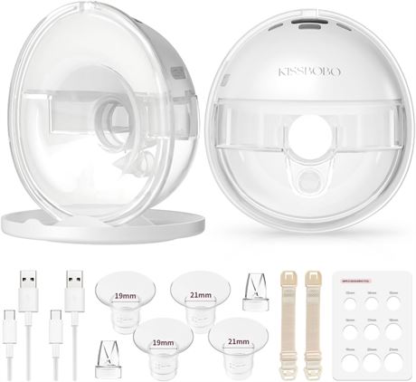 KISSBOBO Hands-Free Electric Double Breast Pump 19 Levels 4 Modes