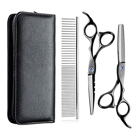 Kit ciseaux coiffure acier inox droits + effilage + peigne + étui