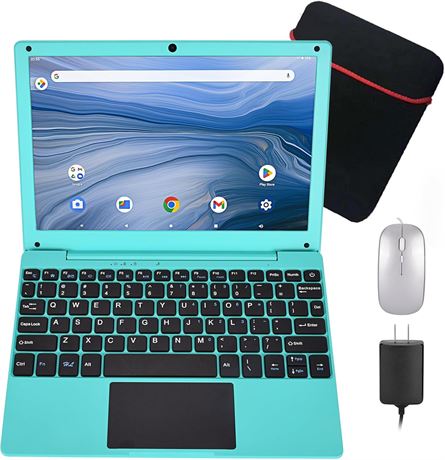 10.1-Inch Quad-Core Android 12 Laptop, 2GB RAM, 64GB eMMC, Camera (Blue)