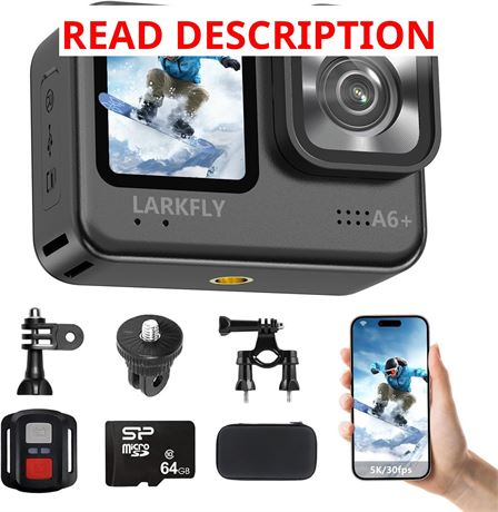 Action Camera 5K/30fps Waterproof with APP & WiFi, 1/1.3" Sensor, EIS, 64GB