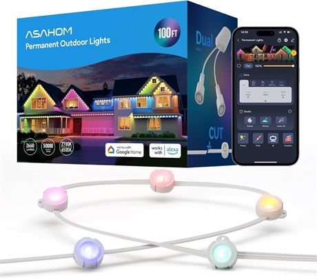 ASAHOM AI S107B Lampe d'ext rieur LED 72 RGBCW, IP67, double sortie, blanc