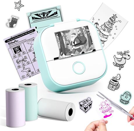 Phomemo T02 Mini Thermal Sticker Printer, Bluetooth, Includes 3 Paper Rolls