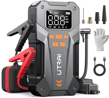 UTRAI 5000A Jump Starter with Air Compressor, 150 PSI, LED Light, Case & Cables