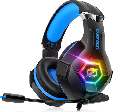 Ozeino Gaming Headset for PS5/PS4/PC, Over-Ear, Noise-Cancel Mic, RGB Light