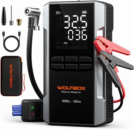WOLFBOX 3000A Jump Starter with Air Compressor 160 PSI