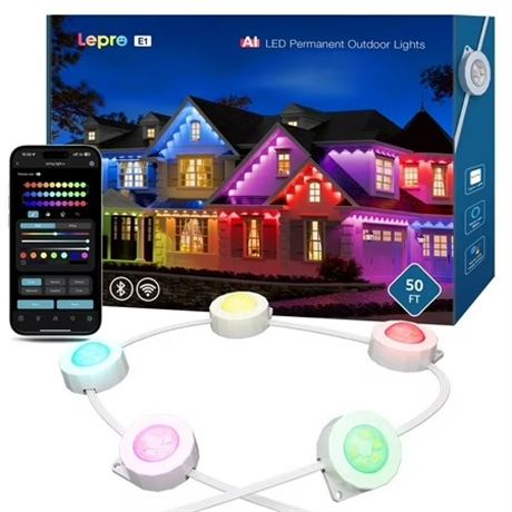 Lepro E1 AI Outdoor Lights 50ft RGB+IC Color Changing LED Eaves, Alexa