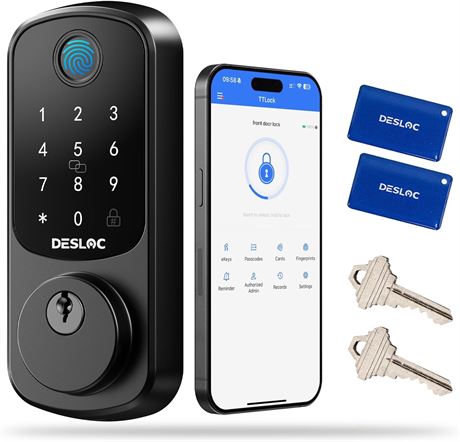 DESLOC B200 Fingerprint Smart Door Lock, Keyless Entry, App Control, Alexa