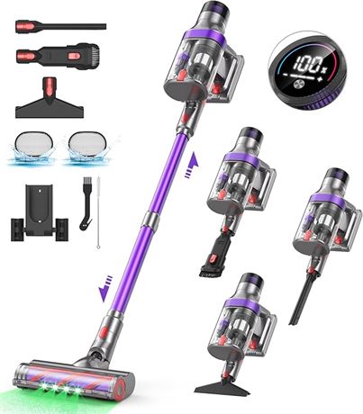 Cordless Vacuum Cleaner, 580W/45Kpa/65-Mins Runtime Vacuum Cleaners, 8 in 1 Ligh
