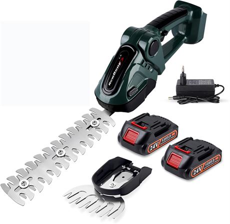 Cordless Hedge Trimmer, 2-in-1 Grass Shear, 2 Batteries (Drak Green)