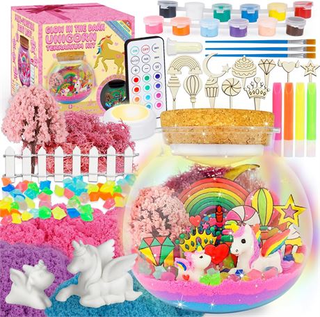 Unicorn Terrarium Kit for Kids, Glow-in-the-Dark DIY Craft Set, Birthday Gift