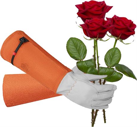 Leather Gardening Gloves, Thorn Proof, Long Forearm, M