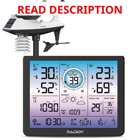 Raddy VP7 Weather Station: Indoor/Outdoor Thermometer, Wireless Display