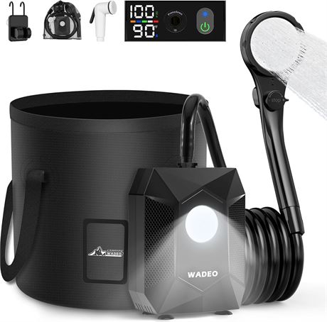 WADEO Portable Shower 6000mAh Rechargeable Camping Pump 5 Spray Modes IPX8