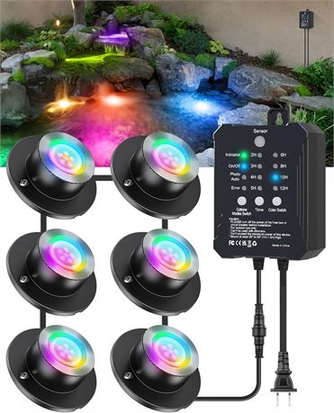 HIBOITEC Pond Lights RGB with Low-Voltage Transformer IP68 6-Pack