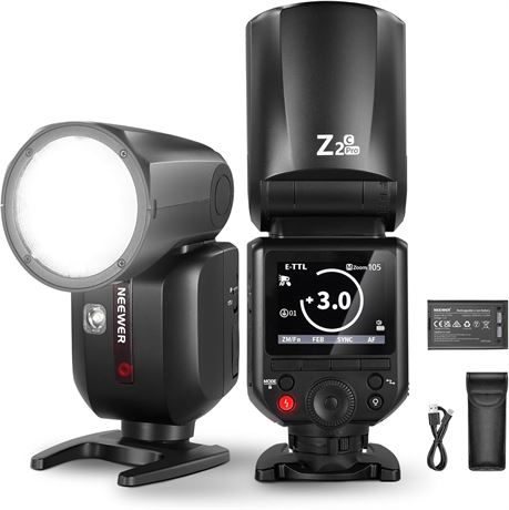 NEEWER Z2PRO-C 2.4G TTL Round Head Speedlite, 76Ws, 1/8000s HSS