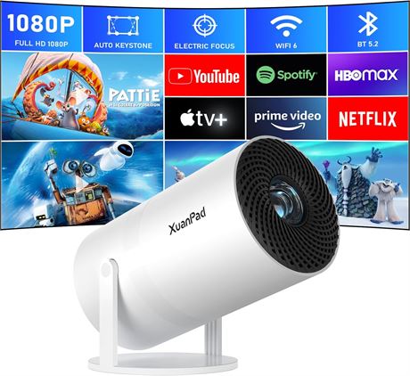 XuanPad 1080P Projector WiFi Bluetooth Auto Keystone 210° Rotatable Home Cinema