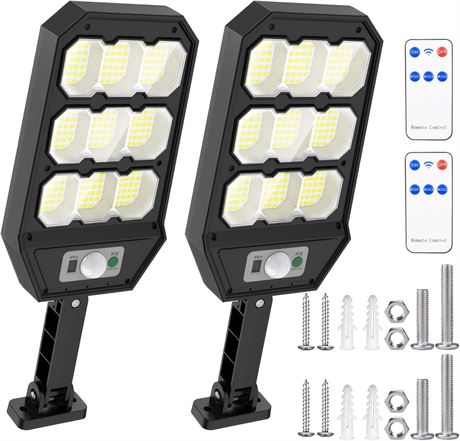 Qoosea Solar Street Lights Dusk-to-Dawn Motion Sensor 3 Modes 2-Pack Remote