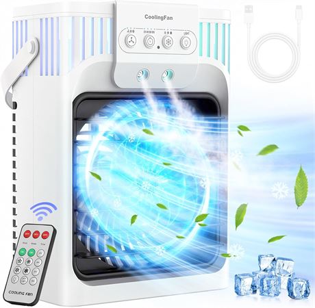 FZBPI Portable AC Fan with Remote, 3 Speeds, 1200ml Evaporative Cooler, Mist
