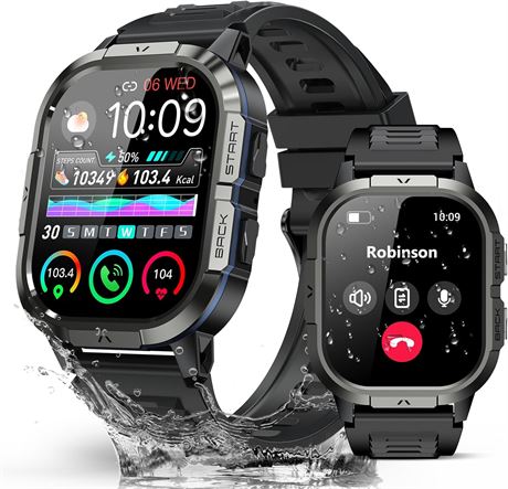 Military Smart Watch with Call, 2.06" Waterproof Fitness Tracker, iOS/Android