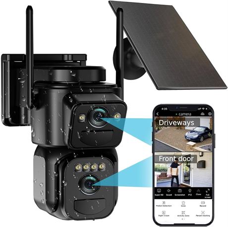 Uniter 4K Solar Security Camera, 360° PTZ Dual Lens, Color Night Vision