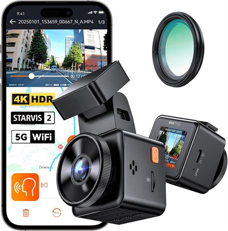 Vantrue E1 Pro 4K Mini Dash Cam Front - STARVIS 2 Night Vision, HDR, GPS