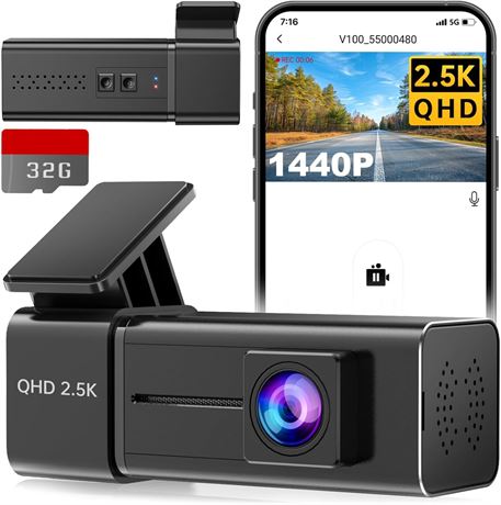 E-YEEGER 2.5K WiFi Dash Cam for Cars, Front Camera, G-Sensor, 24H Parking