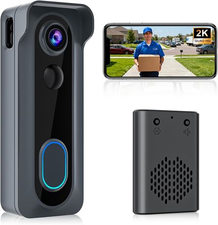 Doorbell Camera - 2K AI Motion, Audio, Battery, Alexa & Google, 2.4G WiFi