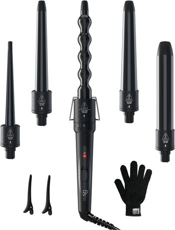 Ohuhu 5-in-1 Curling Iron Set, Ceramic Interchangeable Barrels, Heat Glove, Gift