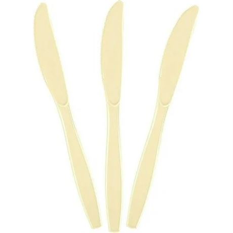 20-Pack Vanilla Creme Plastic Knives, Heavy Duty Disposable Tableware