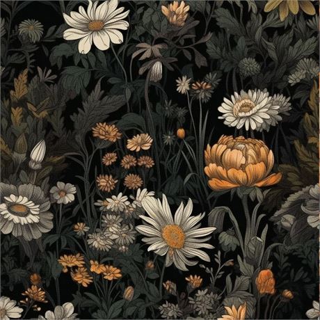Papier Peint Autocollant Kalafona Noir Floral Vintage
