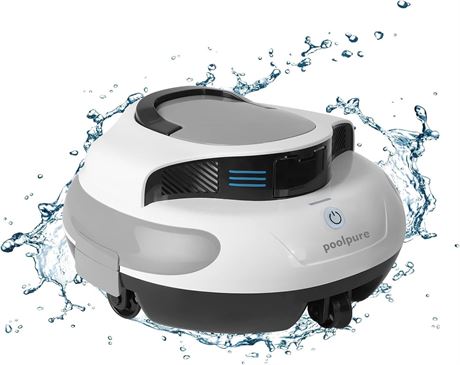 POOLPURE Pool Robot - 100 Min, Self-Parking, Dual-Motor, IPX8, LED, Battery