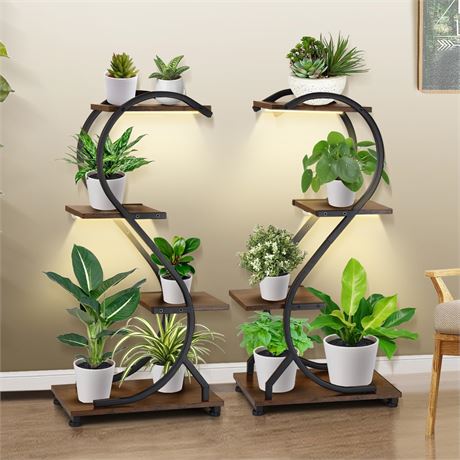 Lot de 2 supports pour plantes d'int rieur avec lampes,  tag re 4 niveaux