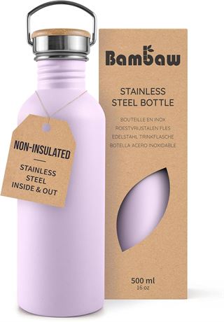 Bambaw 500ml Stainless Steel Water Bottle Lavender Metal Reusable Flask