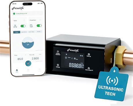 Frizzlife LP365 Smart Water Monitor & Shutoff, 0.01 GPM Leak Detection WiFi