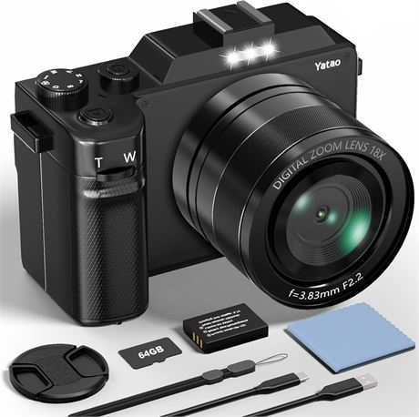 Yatao 5K Digital Camera with Front & Rear Cameras, 64MP, 18x Zoom, 64GB
