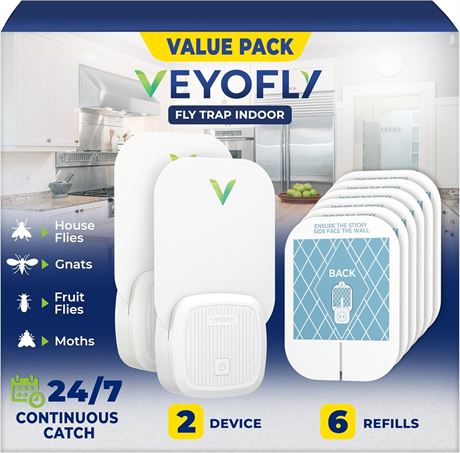 Piège à mouches VEYOFLY intérieur, 2 appareils + 6 recharges