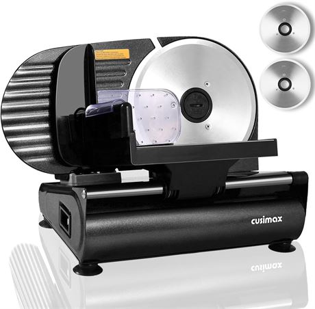 CUSIMAX Meat Slicer for Home, 2 Removable 7.5' SS Blades, 1-15mm Adjustable