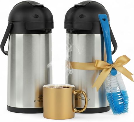 Cresimo 3L Coffee Airpot Carafe with Pump & Brush, 12-Hour Heat Retention
