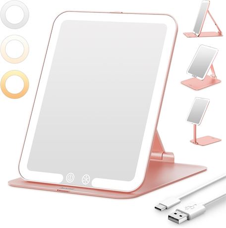 Miroir maquillage Auxmir LED portable 3 modes tactile rose
