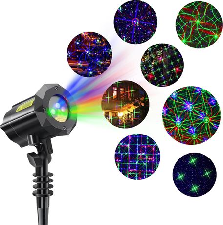 Poeland 8-Pattern Christmas Laser Projector Lights for Garden with Remote(R/G/B)