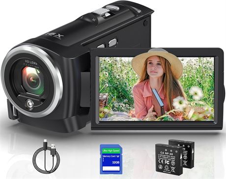 Caméscope vlogging 2.7K 50MP zoom 16X écran rotatif + 32Go