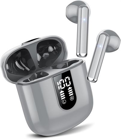 Écouteurs sans fil Bluetooth 5.3 ENC IP7 LED affichage - Gris