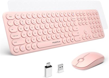 Mobifice Wireless Keyboard and Mouse Ultra-Thin 2.4GHz USB Cordless (Pink)