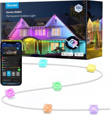 Govee Permanent Outdoor Lights 100ft, RGBIC Smart Decor, IP67, 75 Scene Modes