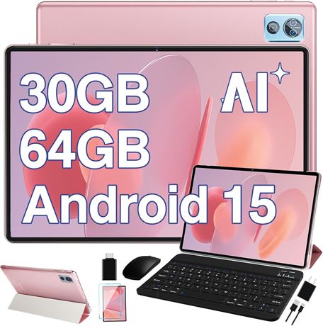 2025 10-inch Android Tablet with Keyboard, 30GB RAM, 64GB ROM, 2-in-1 PC